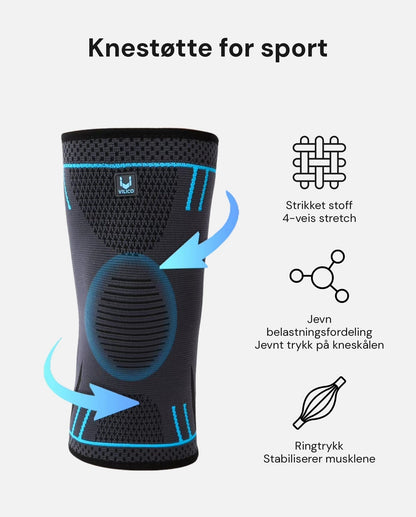 Mowello MotionFlex knestøtte for sport – strikket stoff, jevn belastning og ringtrykk
